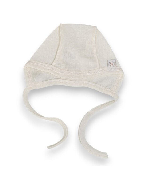 Merino kepurytė su šilku ir išvirkščiomis siūlėmis. 36-44cm