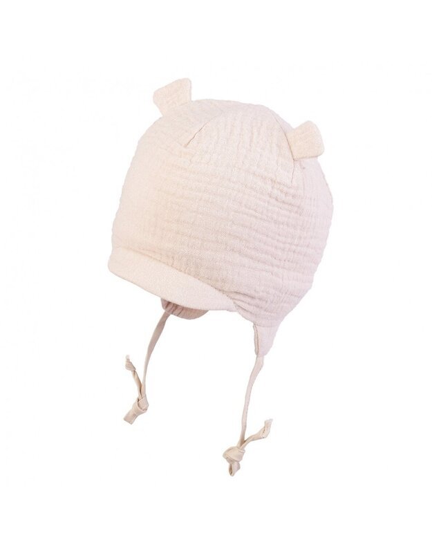 Organinės medvilninės kepurytė su raišteliais (muslinas).  40-42cm.