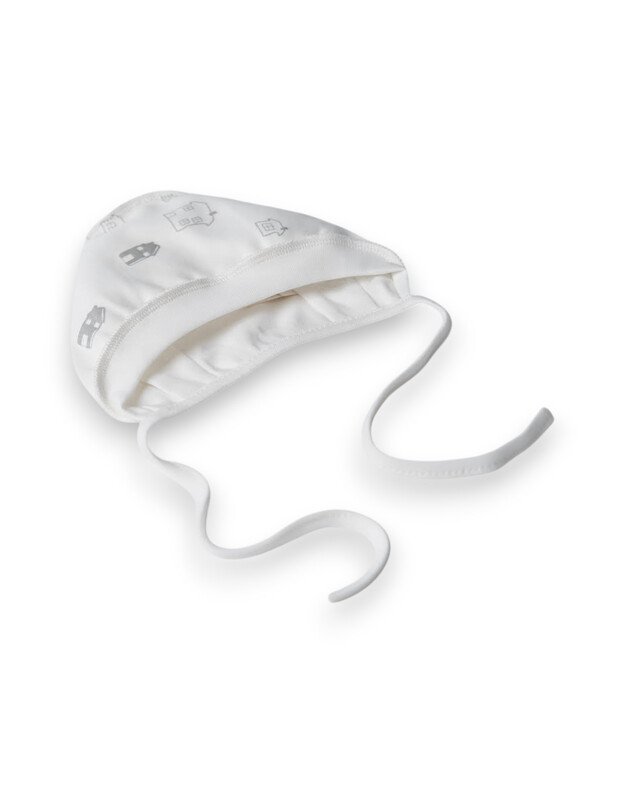 Kepurytė "Tommy", išvirkščiom siūlėm, su raišteliais. 38-44cm