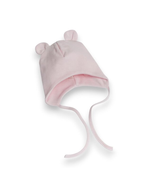 Dviguba, kepurytė mergaiteii pavasariui/rudeniui su raišteliais (40-48 cm)